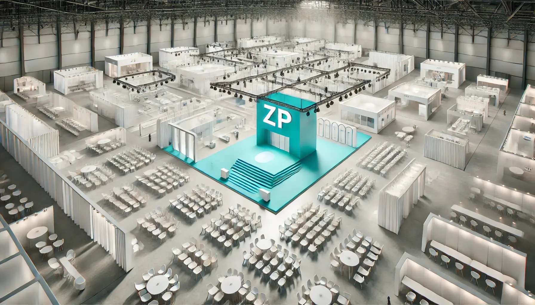 DALL·E 2025-02-05 14.16.58 - A realistic birds-eye view of a large exhibition hall with bright white and light-colored interiors. The hall features multiple stages with rows of c DALL·E 2025-02-05 14.16.58 - A realistic birds-eye view of a large exhibition hall with bright white and light-colored interiors. The hall features multiple stages with rows of c
